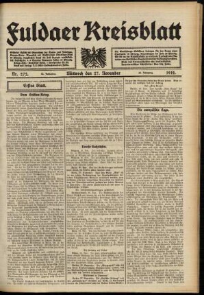 Erste Ausgabe vom Mittwoch, den 27. November 1912.