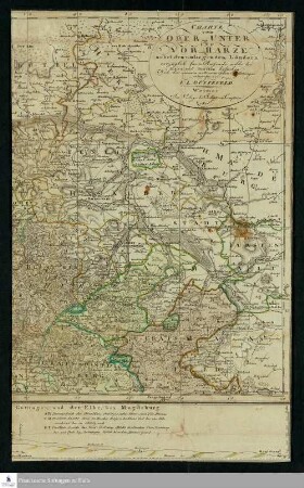 Charte vom Ober- Unter- und Vor-Harze : nebst den umliegenden Ländern : vorzüglich für Reisende welche den Harz und Brocken besuchen