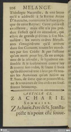 Article CX. Zacharie
