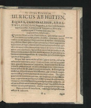 Ulricus Ab Hutten, Eques, Cardinalibus, Abbatibus ... Concilio ... resipiscere