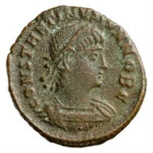 Münze, Follis, Aes 4, 336 - 337 n. Chr.