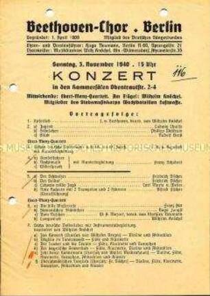 Programm einer Aufführung des Beethoven-Chores Berlin