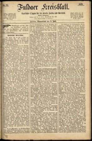 Erste Ausgabe vom Samstag, den 05. Juli 1879.