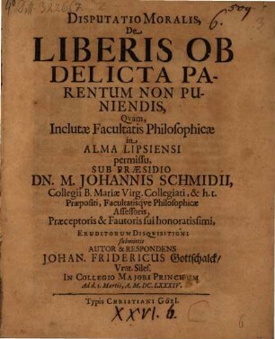 Disp. mor. de liberis ob delicta parentum non puniendis