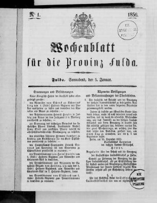 1856: Wochenblatt für die Provinz Fulda