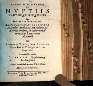 Theses miscell. de nuptiis, earumque requisitis