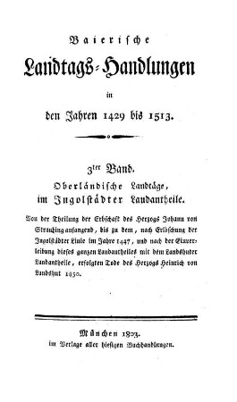 Baierische Landtags-Handlungen in den Jahren 1429 bis 1513, 3. Oberländische Landtäge, im Ingolstädter Landantheile (1429 - 1450)