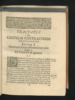 Sectio I. Continens Contractuum Generalia.