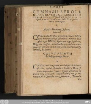Caput Primum de Religione erga Deum.