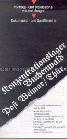 Programmheft zu einer Reihe von Vortrags- und Diskussionsveranstaltungen über das Konzentrationslager Buchenwald