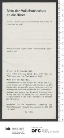 Beilage zum Programm 2. Trimester 1967