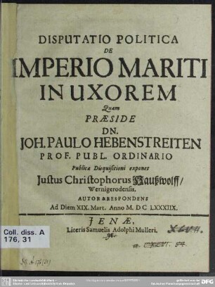Disputatio politica de imperio mariti in uxorem