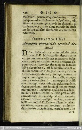 Observatio LXVI. Anatome phrenitide occulta demortui