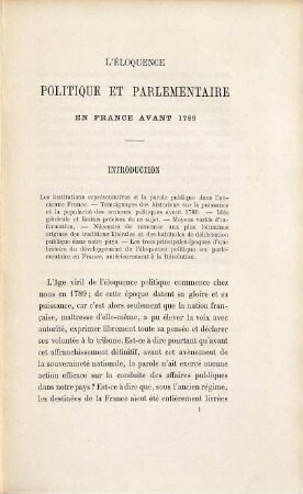 L' éloquence politique et parlementaire en France avant 1789 : d'après des documents manuscrits