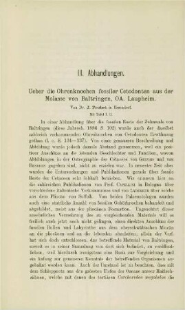 Über die Ohrenknochen fossiler Cetodonten aus der Molasse von Baltringen OA. Laupheim