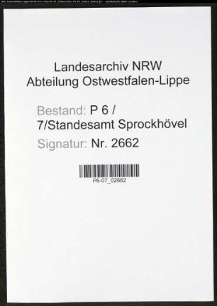 Heiratsregister Standesamt Sprockhövel