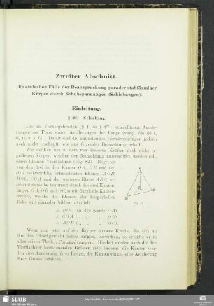 Zweiter Abschnitt. Die einfachen Fälle der Beanspruchung gerader stabförmiger Körper durch Schubspannungen (Schiebungen).