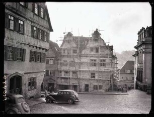 Geschäftshaus am Marktplatz, eingerüstet 1952