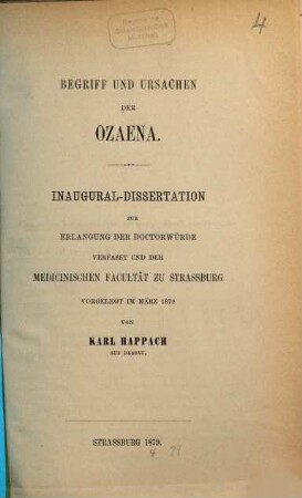 Begriff und Ursachen der Ozaena : Inaug.-Diss.