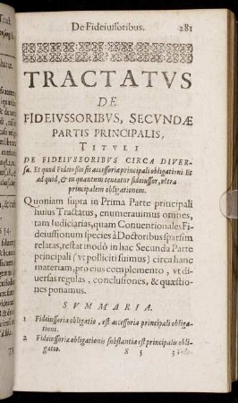 Tractatus De Fideiussoribus, Secundæ Partis Principalis.