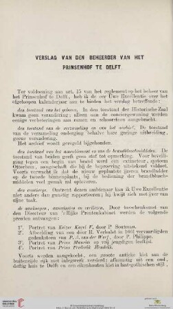 Verslag van den Beheerder van het Prinsenhof te Delft