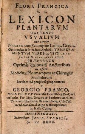 Flora Francica : h.e. lexicon plantarum hactenus usualium