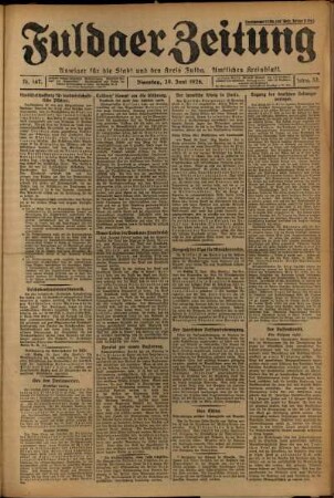 Erste Ausgabe vom Dienstag, den 29. Juni 1926.