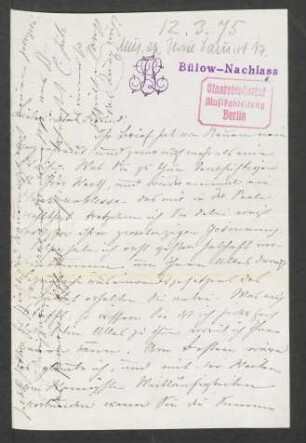 Brief an Hans von Bülow : 12.03.1875