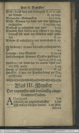 Das III. Register Der curieusen und beyläuffig-eingebrachten Sachen
