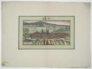 Ansicht von Halberstadt, Radierung, um 1572 : [Halberstadium] : Halberstadivm : Urbs Saxoniae tam politica institutione, quam situ et Canonicorum Collegio, nobilißima / [Stecher: Franz Hogenberg. Hrsg.: Georg Braun]. - [Coloniae Agrippiae] : [Auctores] , [um 1572]. - 1 Vogelschauansicht : Radierung ; 41 x 21 cm. Titelkartusche unten links. - Mit 4 Figuren im Vordergrund