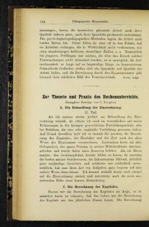 Zur Theorie und Praxis des Rechenunterrichts : zwanglose Beiträge