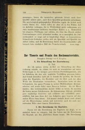 Zur Theorie und Praxis des Rechenunterrichts : zwanglose Beiträge