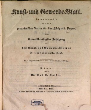 Kunst- und Gewerbeblatt des Polytechnischen Vereins für das Königreich Bayern. 31 = Bd. 23. 1845