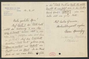 Brief an B. Schott's Söhne : 16.09.1911