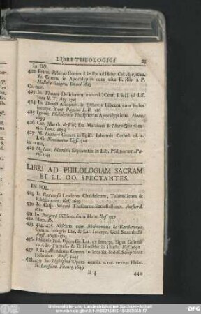 Libri Ad Philologiam Sacram Et LL. OO. Spectantes.