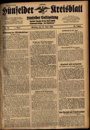 Erste Ausgabe vom Montag, den 25. Juni 1934.