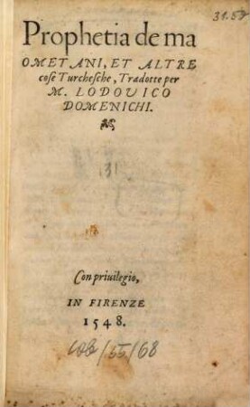 Prophetia de Maometani et altre cose Turchesche