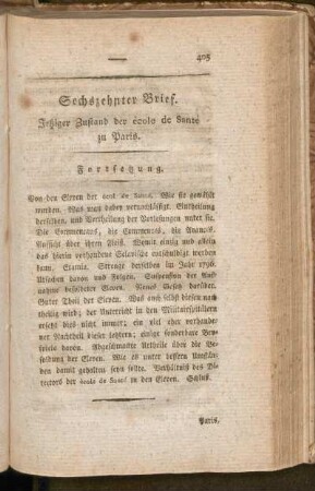 Sechsezehnter Brief. Jetziger Zustand der ècole de Santé zu Paris. Fortsetzung