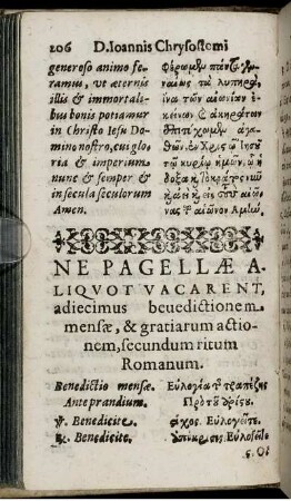 De Pagellae Aliquot Vacarent, adiecimus benedictionem mensae, & gratiarum actionem, secundum ritum Romanum