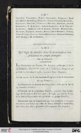 Loi, qui règle la manière dont la Constitution sera présentée au peuple français
