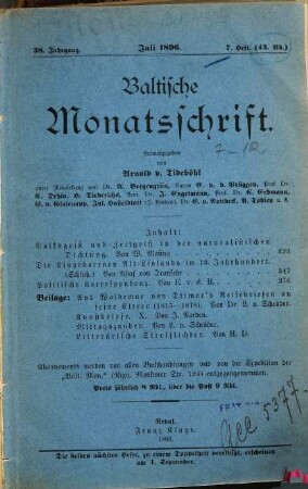 Baltische Monatsschrift. 1896,[2] = Bd. 43 = Jg. 38