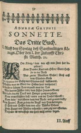 Andreae Gryphii Sonnette. Das Dritte Buch.