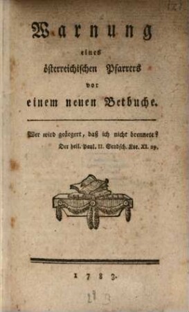Warnung eines österreichischen Pfarrers vor einem neuen Betbuche