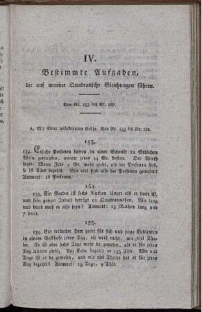 IV. Bestimmte Aufgaben, die auf unreine Quadratische Gleichungen führen.