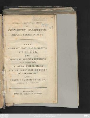 Dissertatio Inavgvralis Medica De Consensv Partivm Corporis Hvmani Inter Se
