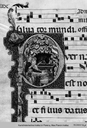 Graduale C aus San Domenico, Perugia : Initale P mit der Geburt Christi