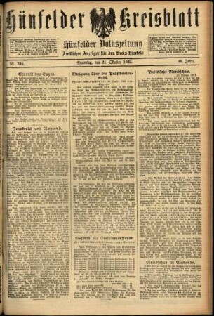 Ausgabe vom Samstag, den 21. Oktober 1922.