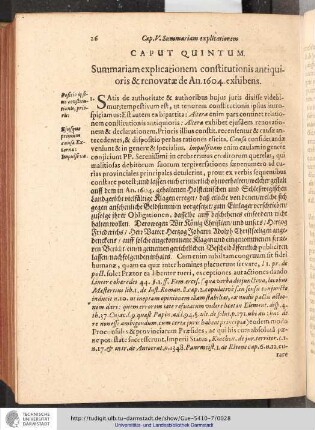 Caput Quintum. Summariam explicationem constitutionis antiquioris & renovatae de an. 1604 exhibens