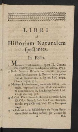 Libri ad Historiam Naturalem spectantes.