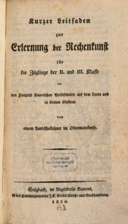 Kurzer Leitfaden zur Erlernung der Rechenkunst